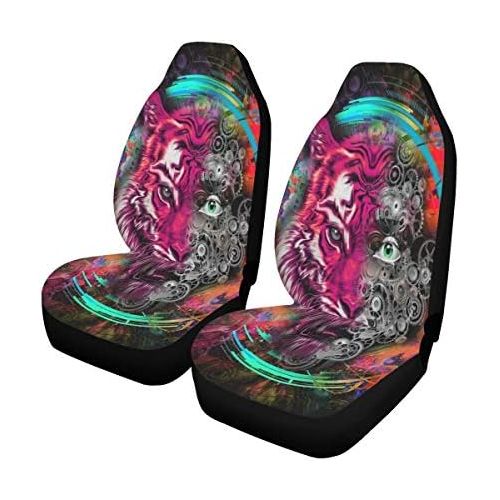  INTERESTPRINT Cool Tiger Skull Car Seat Covers Set of 2 Vehicle Seat Protector Car Covers for Auto Cars Sedan SUV