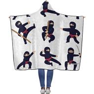 InterestPrint Cartoon Funny Ninja Samurai Wearable Hooded Blanket 80 x 56 inches Adults Micro Fleece Blankets with Hood