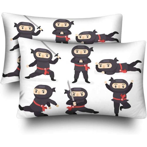  InterestPrint Pillow Covers Case Standard Size 20x30 Set of 2 for Bedding Decor, Ninja Warrior in Different Poses Rectangle Pillow Protector Pillowcase One Side No Zipper