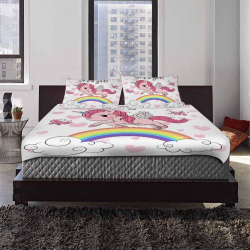  InterestPrint Cute Unicorn Girl Bedding Duvet Cover Twin 3 Piece Set Soft Home Hotel Bedding Collection