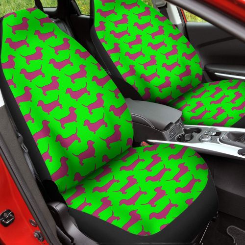  InterestPrint Green and Pink Dog Pet Animal Print Car Seat Cover 2 Piece Front Universal Fit