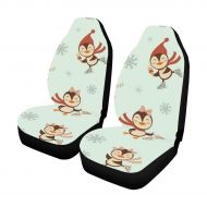 InterestPrint Ice Skating Penguins Car Seat Covers(Set of 2) Polyester Fabric One Side Printing Protector Dust Proof