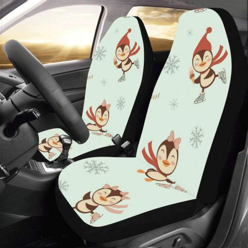  InterestPrint Ice Skating Penguins Car Seat Covers(Set of 2) Polyester Fabric One Side Printing Protector Dust Proof