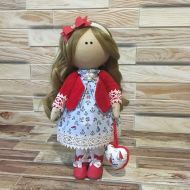 /InteriorDollStudio Tilda Doll Textile Doll Handmade marine style Handmade Bedroom Doll Gift Doll Souvenir Collectible Doll in blue in red