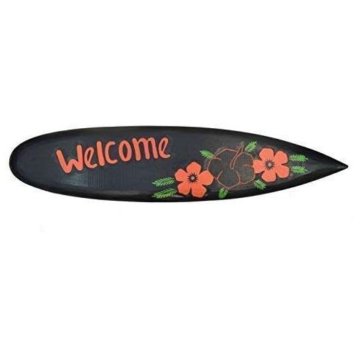  Interlifestyle Surfboard Welcome 100 cm mit Blumen Motiv Surfbrett Wanddeko Holzschild Wandbehang aus Holz