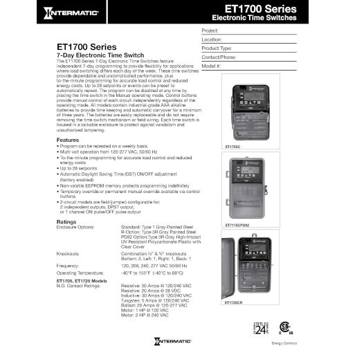  Intermatic ET1715C 7-Day 2030-Amps SPDT Electronic Time Switch, Clock Voltage 120-Volt - 277-Volt NEMA 1