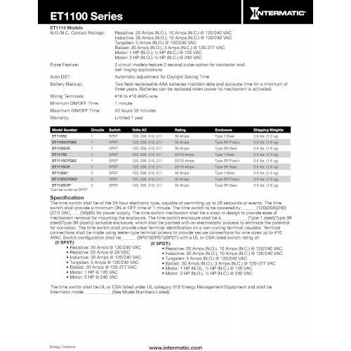  Intermatic ET1125C 24-Hour 30-Amp Electronic Time Switch, 120-277 VAC, NEMA 1