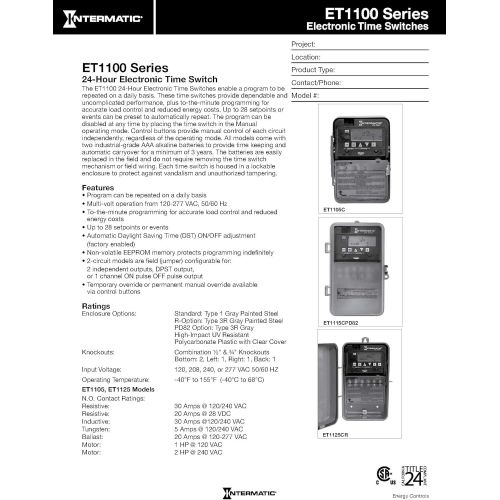  Intermatic ET1125C 24-Hour 30-Amp Electronic Time Switch, 120-277 VAC, NEMA 1