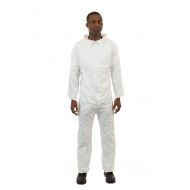 International Enviroguard International Enviorugard  Standard Weight 3 Layer SMS General Protective Coverall for General Cleanup (White) Attached Hood and Elastic Wrist & Ankle, 2XL, (25 per case)