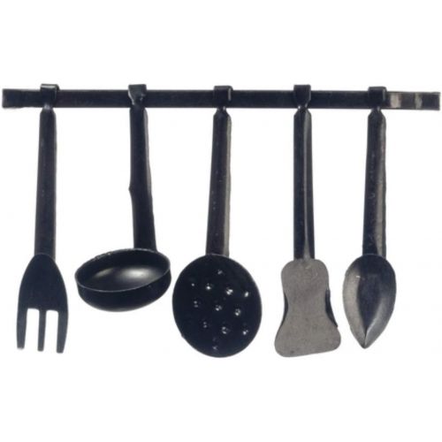  International Miniatures by Classics Dollhouse Miniature Black Metal Utensils with Hanger