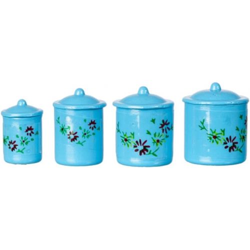  International Miniatures by Classics Dollhouse Miniature 1:12 Scale Canisters, Set of 4 w/Lids, Blue