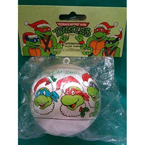  International Silver Vintage TEENAGE MUTANT NINJA TURTLES Satin Christmas Ornament 1990 (New)