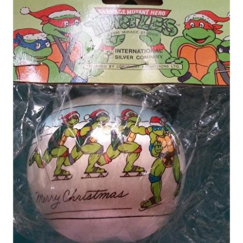  International Silver Vintage TEENAGE MUTANT NINJA TURTLES Satin Christmas Ornament 1990 (New)