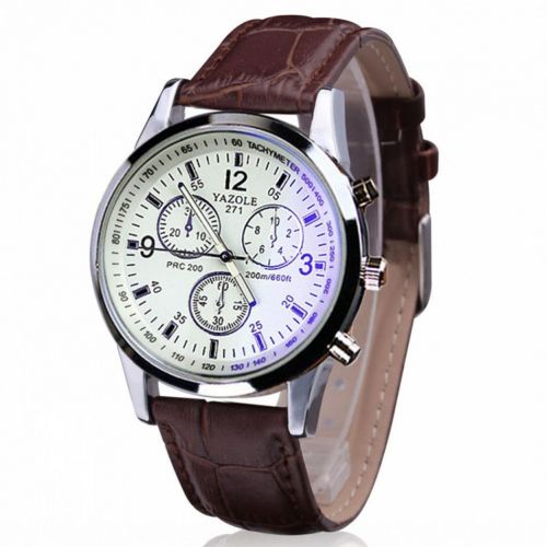  Internet Mode Luxus Leder Herren Blue Ray Glas Quartz Analog Uhren