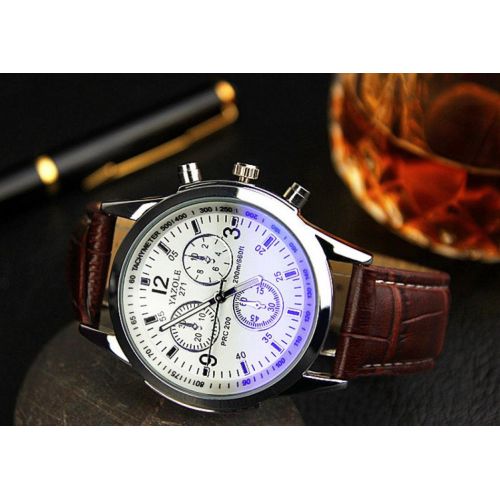  Internet Mode Luxus Leder Herren Blue Ray Glas Quartz Analog Uhren