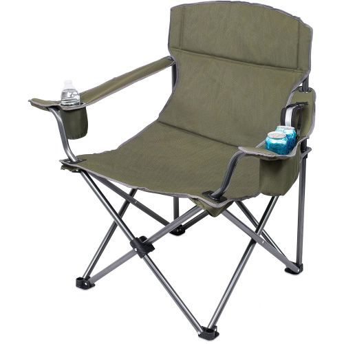  Internets Best XL Padded Camping Folding Chair - Cooler Bag - Outdoor - Sports - Insulated Cup Holder - Heavy Duty - Carrying Case - Beach - Extra Wide - Quad