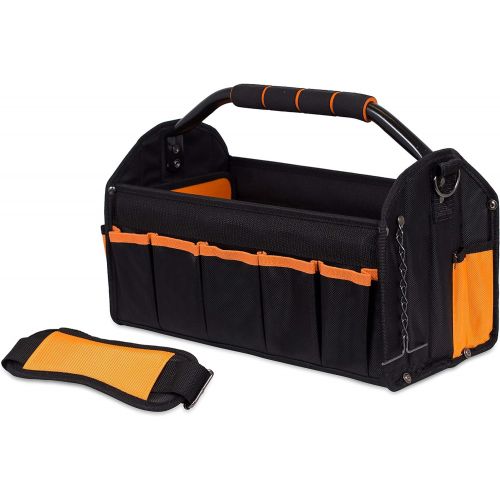  [아마존베스트]Internets Best BIRDROCK Home Open Top Electricians Tool Bag - Stiff Frame Tote Tool Box - 16 Pocket Utility Tool Bin - 17 Inch