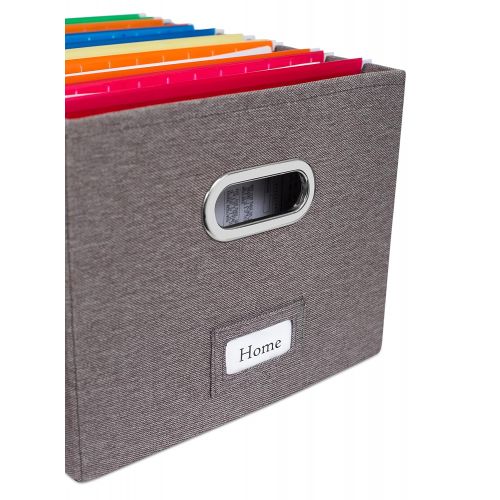  Internets Best Collapsible File Storage Organizer Box with Lid | Decorative Linen Hanging Filing & Storage Office Box | Letter/Legal | Strong Durable | Toys Blankets Binders | Grey