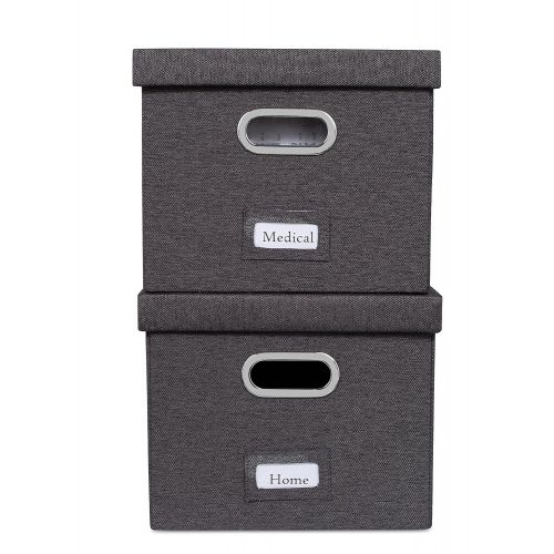  Internets Best Collapsible File Storage Organizer Box with Lid | Decorative Linen Hanging Filing & Storage Office Box | Letter/Legal | Strong Durable | Toys Blankets Binders | Grey