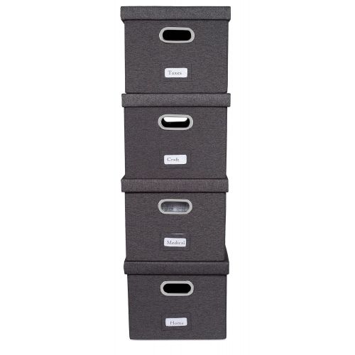  Internets Best Collapsible File Storage Organizer - Decorative Linen Filing & Storage Office Box - Letter/Legal - Charcoal - 4 Pack