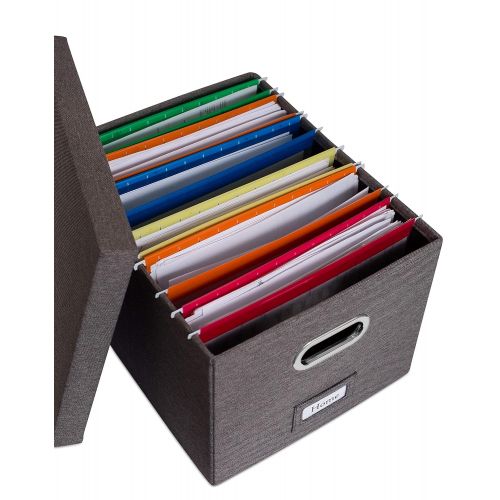  Internets Best Collapsible File Storage Organizer - Decorative Linen Filing & Storage Office Box - Letter/Legal - Charcoal - 4 Pack