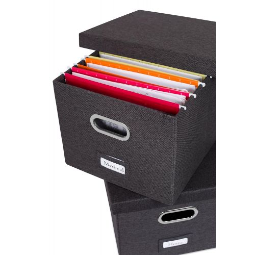  Internets Best Collapsible File Storage Organizer - Decorative Linen Filing & Storage Office Box - Letter/Legal - Charcoal - 4 Pack