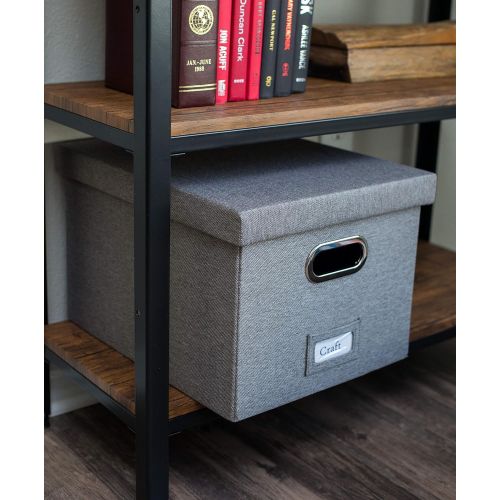  Internets Best Collapsible File Storage Organizer - Decorative Linen Filing & Storage Office Box - Letter/Legal - Charcoal - 4 Pack