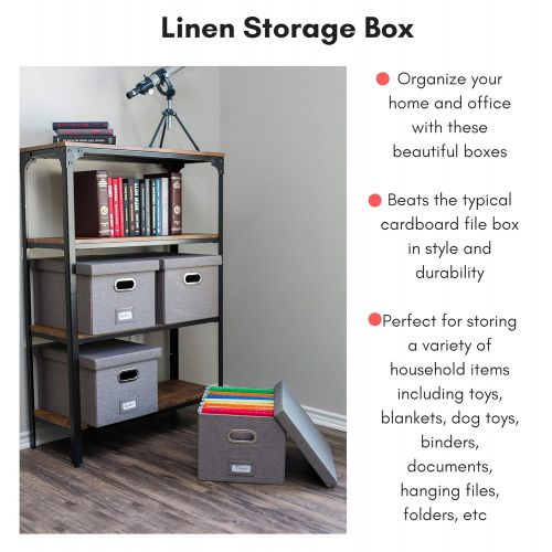  Internets Best Collapsible File Storage Organizer - Decorative Linen Filing & Storage Office Box - Letter/Legal - Charcoal - 4 Pack