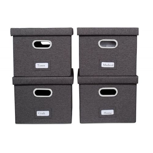  Internets Best Collapsible File Storage Organizer - Decorative Linen Filing & Storage Office Box - Letter/Legal - Charcoal - 4 Pack