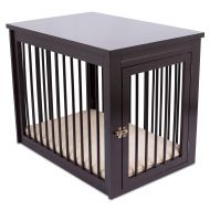 Internets Best Decorative Dog Kennel with Pet Bed | Wooden Dog House | Large Indoor Pet Crate Side Table | Espresso