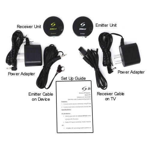  Inteset Wireless IR Repeater, Extender & Blaster Sends Infrared Using Long Range Radio Frequency (RF) for Cable & Satallite Boxes as Well as Most Other AV Devices