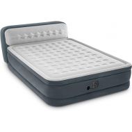 Intex 64447ED Dura-Beam Deluxe Ultra Plush Air Mattress with Headboard: Fiber-Tech - Queen Size - Built-in Electric Pump - 18in Bed Height - 600lb Weight Capacity