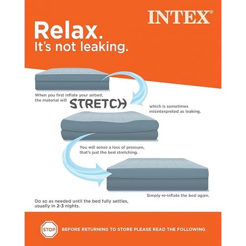 인텍스 Intex 64112E Dura-Beam Standard Prestige Air Mattress: Fiber-Tech - Twin Size - Built-in USB Electric Pump - 12in Bed Height - 300lb Weight Capacity