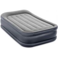 Intex 64131ED Dura-Beam Plus Deluxe Pillow Rest Air Mattress: Fiber-Tech - Twin Size - Built-in Electric Pump - 16.5in Bed Height - 300lb Weight Capacity