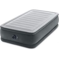 INTEX 64411ED Dura-Beam Deluxe Comfort-Plush Elevated Air Mattress: Fiber-Tech - Twin Size - Built-in Electric Pump - 18in Bed Height - 300lb Weight Capacity