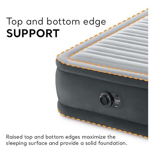 인텍스 INTEX 64411ED Dura-Beam Deluxe Comfort-Plush Elevated Air Mattress: Fiber-Tech - Twin Size - Built-in Electric Pump - 18in Bed Height - 300lb Weight Capacity