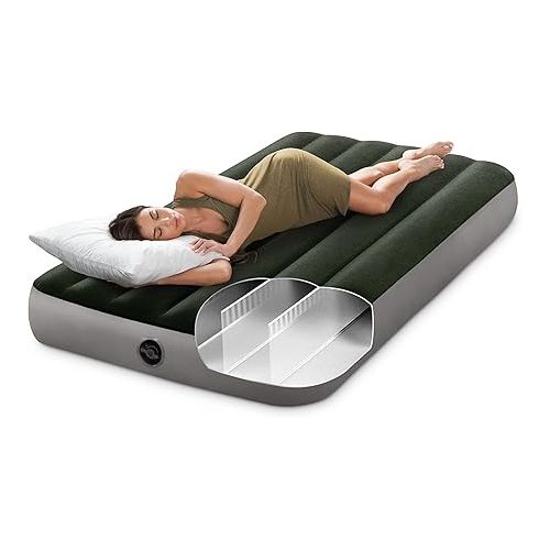 인텍스 INTEX 64777E Dura-Beam Standard Prestige Air Mattress: Fiber-Tech - Twin Size - Hand-Held Battery Pump - 10in Bed Height - 300lb Weight Capacity