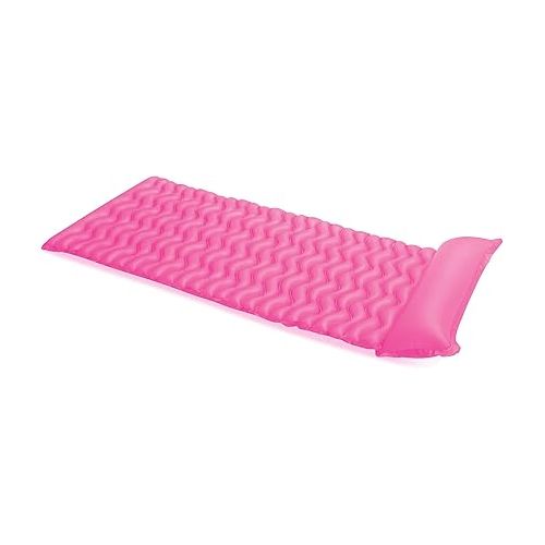 인텍스 Intex Tote 'N Float Wave Mat Durable Vinyl Floating Inflatable Swimming Pool Lounger with Built-in Pillow Rest, 1 Float, Color Varies