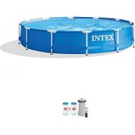 Intex 28211EH 12 Foot x 30 Inch Metal Frame Round 6 Person Outdoor Above Ground Swimming Pool Set with Filter Pump and Type A Filter Cartridge