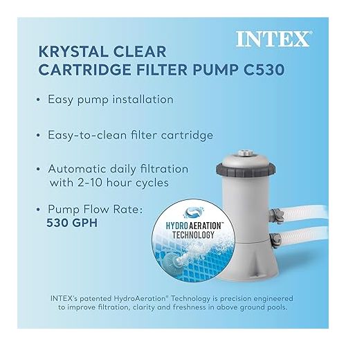 인텍스 INTEX 28211EH Metal Frame above Ground Swimming Pool Set: 12ft x 30in - includes 530 GPH Cartridge Filter Pump - Puncture-Resistant Material - Rust Resistant - 1718 Gallon Capacity