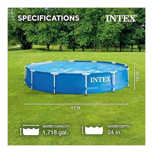 인텍스 INTEX 28211EH Metal Frame above Ground Swimming Pool Set: 12ft x 30in - includes 530 GPH Cartridge Filter Pump - Puncture-Resistant Material - Rust Resistant - 1718 Gallon Capacity