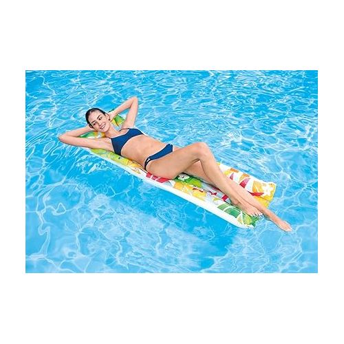 인텍스 INTEX Inflatable Floating Fashion Mat: Durable Vinyl - 2 Air Chambers - 220lb Weight Capacity - Style May Vary - One Mat