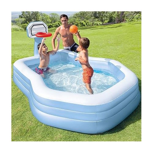 인텍스 Intex 57183EP 101 Inch Swim Center Shootin' Hoops Inflatable Family Swimming Pool, Blue