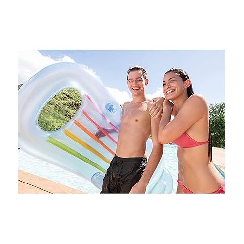 인텍스 Intex 58802EP King Kool Inflatable Single Person Lounging Swimming Pool Float with Armrests, Backrest, and Cupholder, Multi-Colored