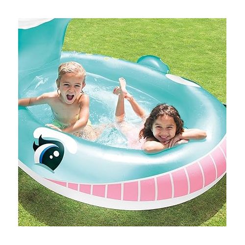 인텍스 INTEX Inflatable Whale Kiddie Pool: Built-in Water Sprayer - Convienient Drain Plug - Durable Vinyl - 79