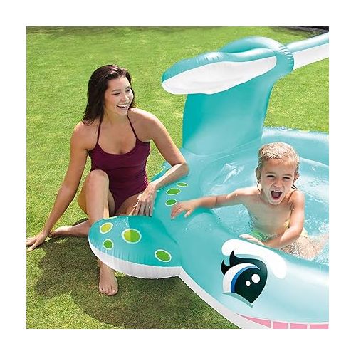 인텍스 INTEX Inflatable Whale Kiddie Pool: Built-in Water Sprayer - Convienient Drain Plug - Durable Vinyl - 79