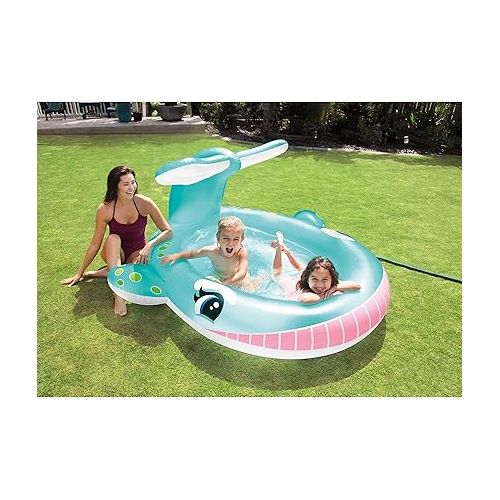 인텍스 INTEX Inflatable Whale Kiddie Pool: Built-in Water Sprayer - Convienient Drain Plug - Durable Vinyl - 79