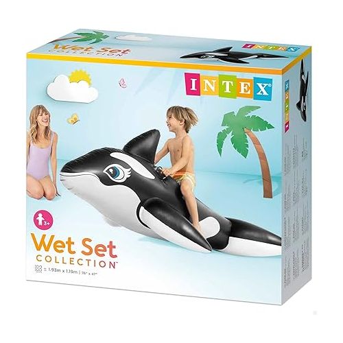 인텍스 INTEX Whale Inflatable Pool Float: Animal Pool Toy For Kids - 2 Heavy-Duty Handles - 88lb Weight Capacity - 76