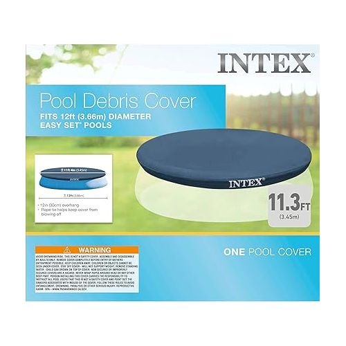 인텍스 Intex 28022E 11.3-Foot Easy Set OutdoorSwimming Pool Debris Cover Tarp with Tie Down Ropes, Blue