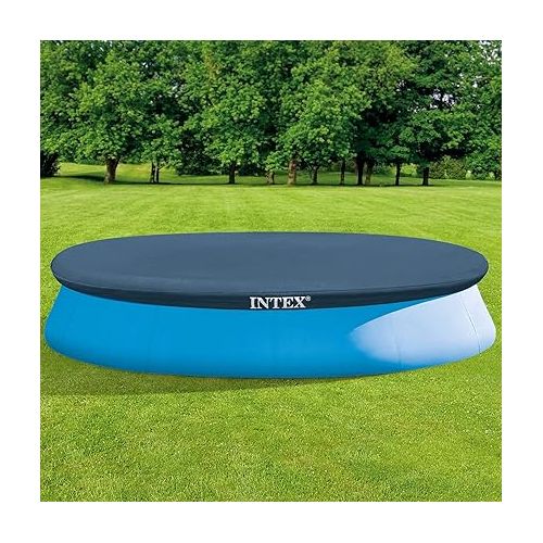 인텍스 Intex 28022E 11.3-Foot Easy Set OutdoorSwimming Pool Debris Cover Tarp with Tie Down Ropes, Blue